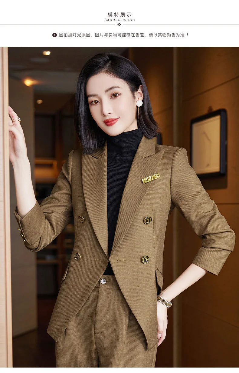 Elegant Women's Double Breasted Blazer Pants Set 2025 Autumn Winter Fashion Office Work Outfit Lady Matching Set Trousers Jacket