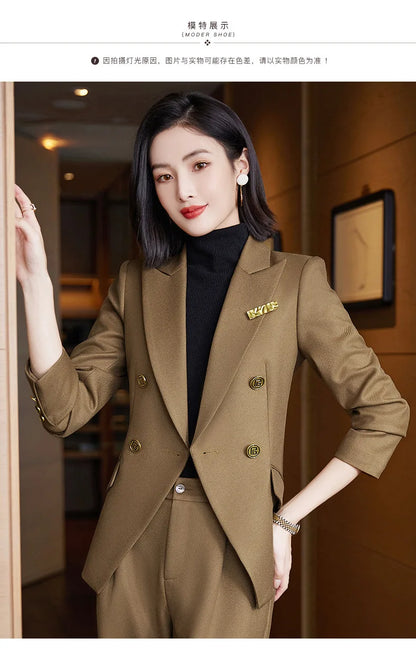 Elegant Women's Double Breasted Blazer Pants Set 2025 Autumn Winter Fashion Office Work Outfit Lady Matching Set Trousers Jacket