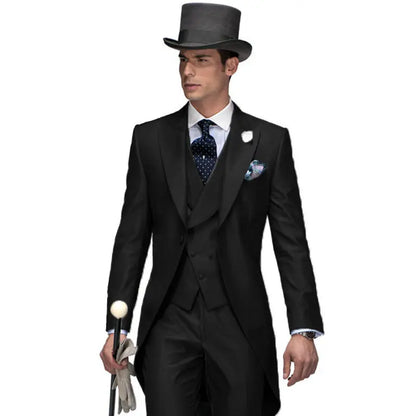 3 Pieces Blazer Vest Pant Black Long TailcoatSolid Suits for Men Party Slim Wedding Tuxedos Fashion Mens Foraml Business Suits S