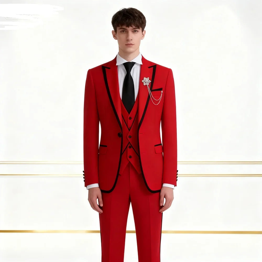 Costume 3 pièces ajusté pour homme avec blazer, gilet et pantalon, pour mariage ou soirée, smoking de luxe