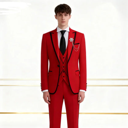 Costume 3 pièces ajusté pour homme avec blazer, gilet et pantalon, pour mariage ou soirée, smoking de luxe