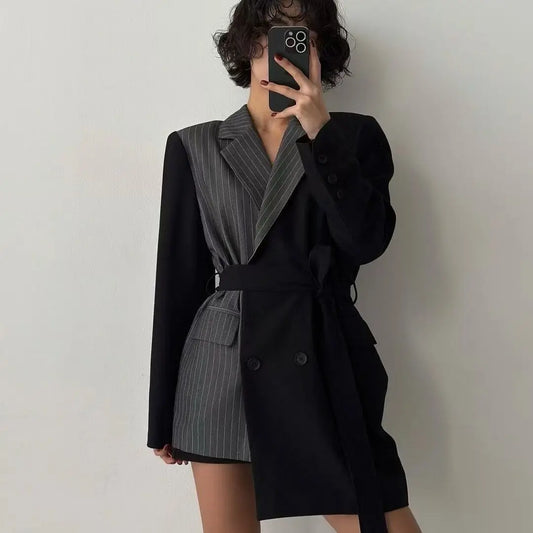 Women's Black Gothic Patchwork Blazer Y2k 2000s Vintage Suit Coat Korean Style Loose Vintage Casua Jacket Outerwear Autumn 2026