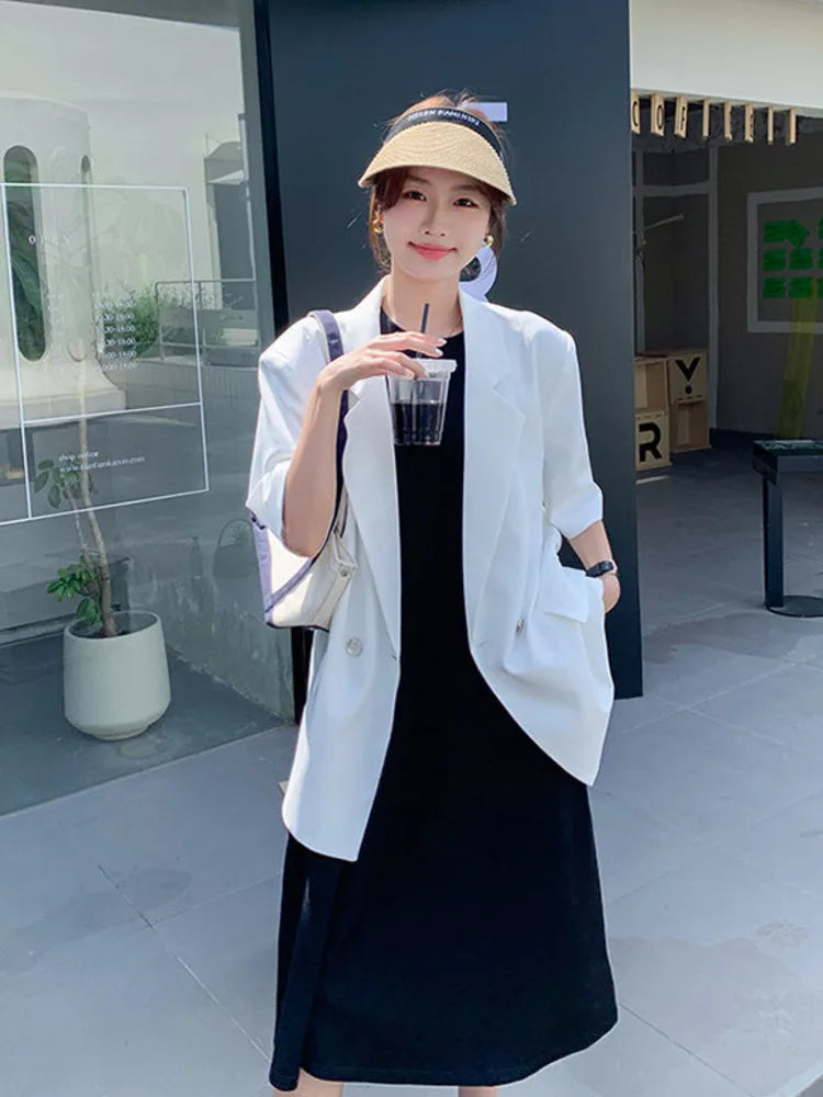 Summer New Women's Blazer Short Sleeves Back Bowknot Chain Niche Design Elegant High-end Sweet Ins Chic Tide Jacket HK14700