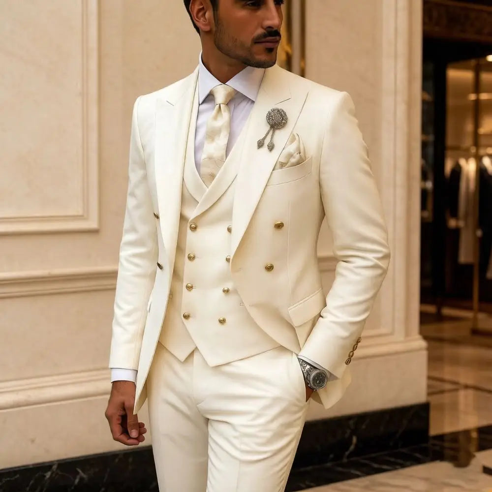 Men's 3-Piece Double Breasted Suit Set – Slim Fit Jacket, Pants & Vest for Formal Occasions