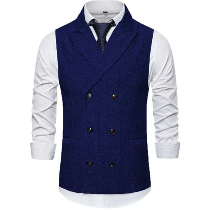 Men's Vest Double Breasted Herringbone Waistcoat for Weddings & Business Formal