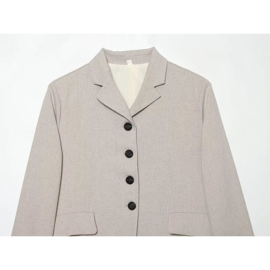 Fashion Women Straight Cut Linen Blazers with Darts New in Lapel Collar Long Sleeves Blazers with Shoulder Pads and Flap Pockets