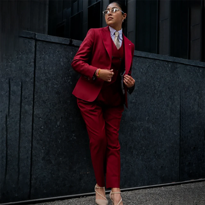 Powerful Women Red 3 Piece Suit Elegant Formal Office Fashion Dinner Party Set Single Breasted Professional Jacket+Vest+Pants