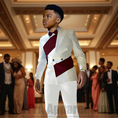 Boys Color Block 2 Piece Suit Set Double Breasted Blazer with Pants Formal Wedding Party Prom Attire Stylish Children's Suit
