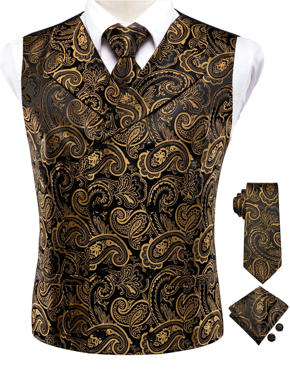 Men's Suit Vest Set Paisley Jacquard Double Breasted for Weddings and Formal Events