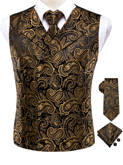 Men's Suit Vest Set Paisley Jacquard Double Breasted for Weddings and Formal Events