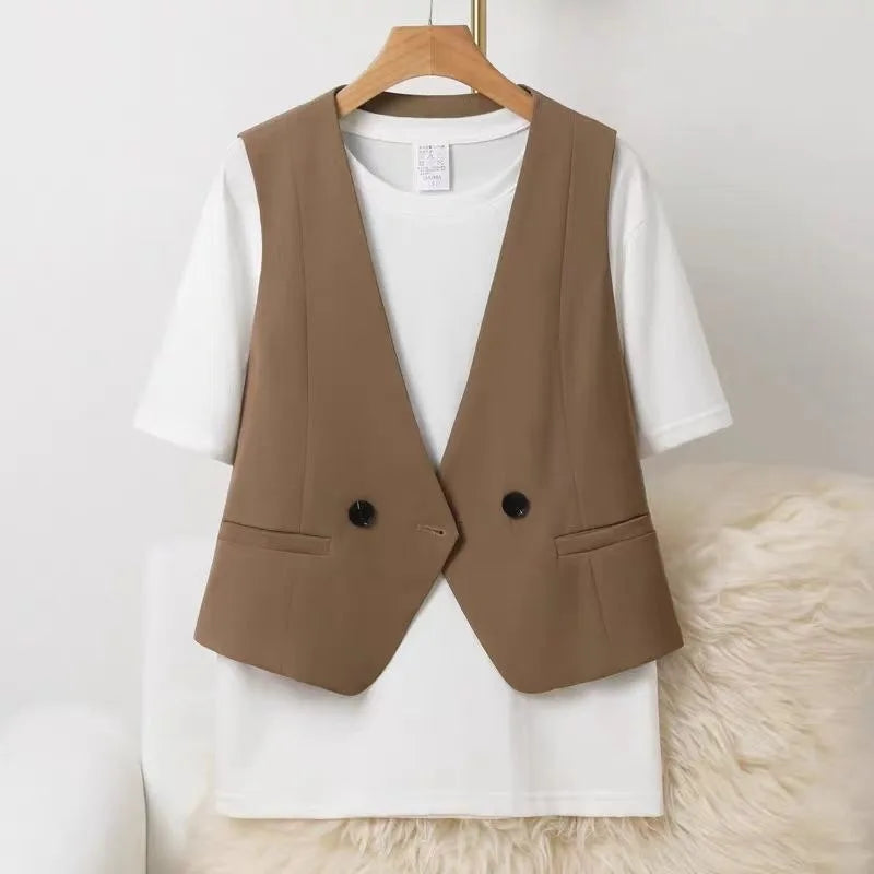 Women's Blazer Vest Coat 2026 Spring Autumn Sleeveless Ladies Vest Jacket Casual Tops Fashion Ladies Waistcoat Chaleco Mujer