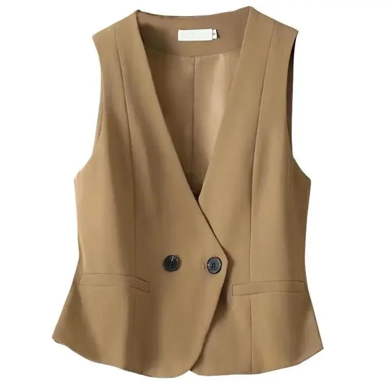Women's Streetwear Fashion Double Breasted Suit Vest Casual Elegant Short Vest Office Ladies Waistcoat Female Sleeveless Jacket