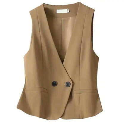 Women's Streetwear Fashion Double Breasted Suit Vest Casual Elegant Short Vest Office Ladies Waistcoat Female Sleeveless Jacket