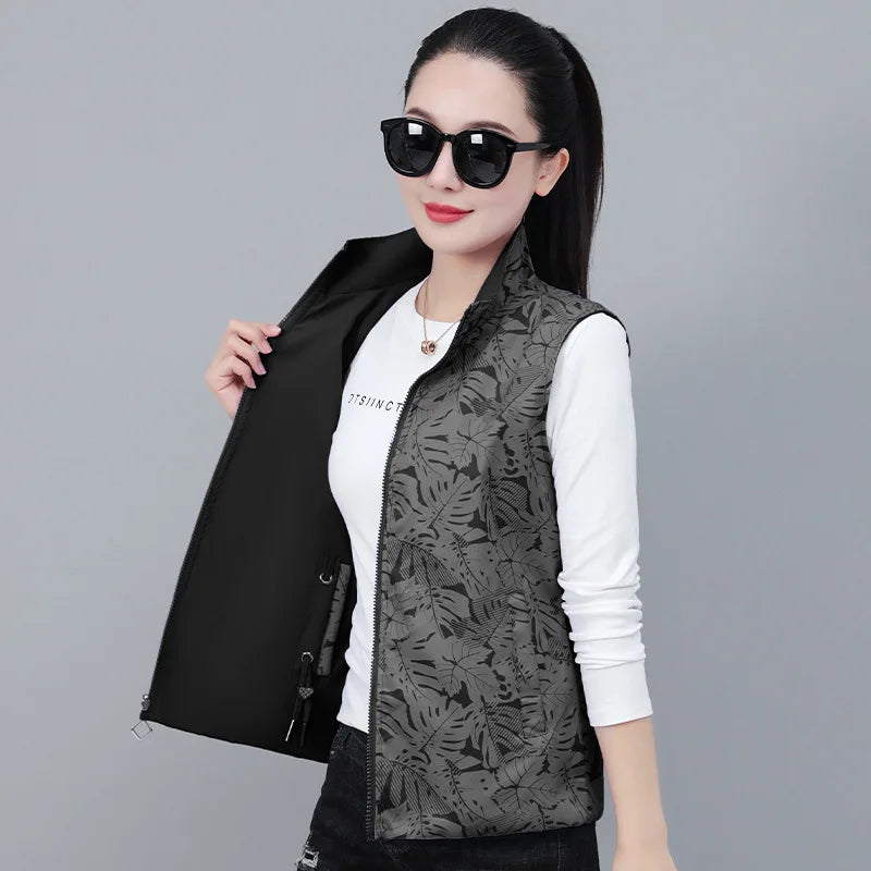 2026 Spring Autumn Women Double-sided Vest Fashion Stand Up Collar Sleeveless Jacket Female Waistcoat Casual Tops Chaleco Mujer