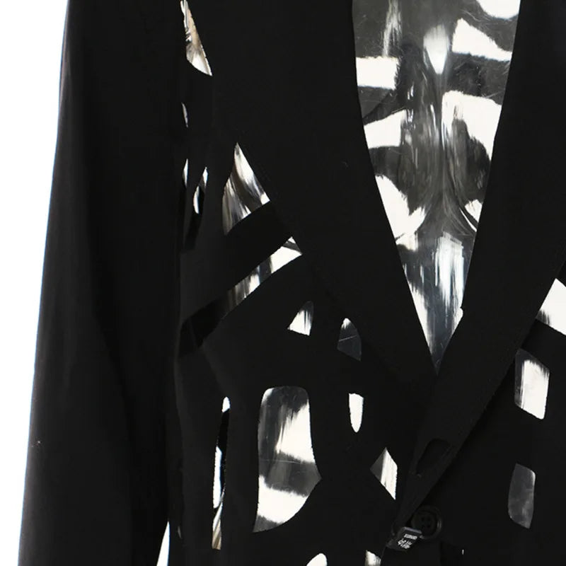 Women Chic Blazer Hollow Out Niche Design Single Button Notched Collar High-end Jacket Fashion Coat New Spring 2026 HK19476