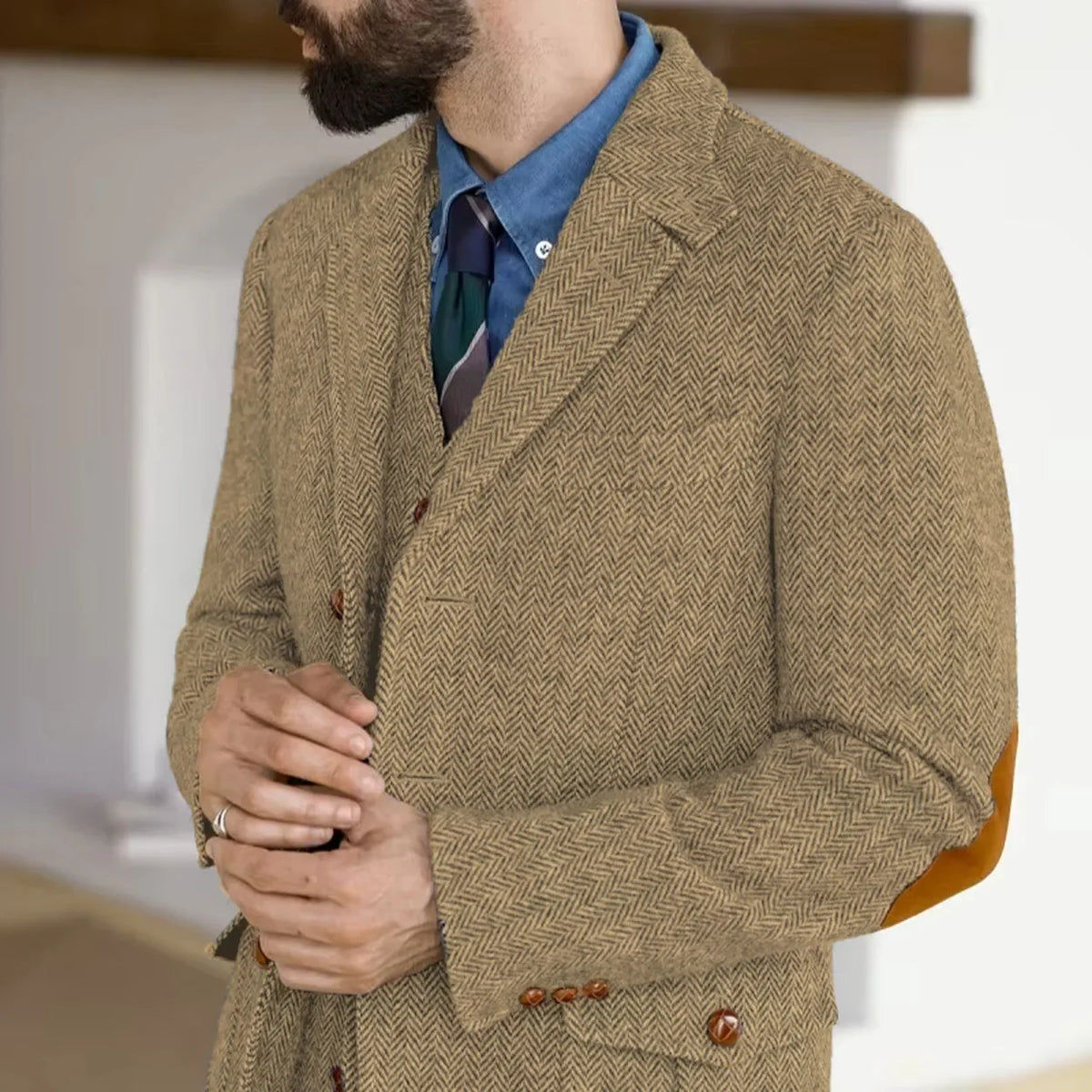 Herringbone Tweed Tweed Hunting Casual Blazers Autumn/Winter Vintage British Men's Suit Jacket Fashionable Gentleman Wedd Attire