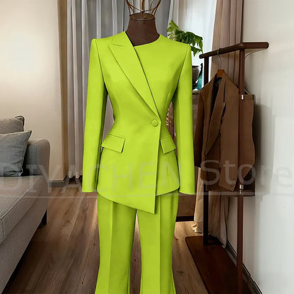 Women's Suit Slim Fit Blazer and Flared Trousers Elegant Formal Outfits Office Casual Party Fashion Pants Sets Two Piece