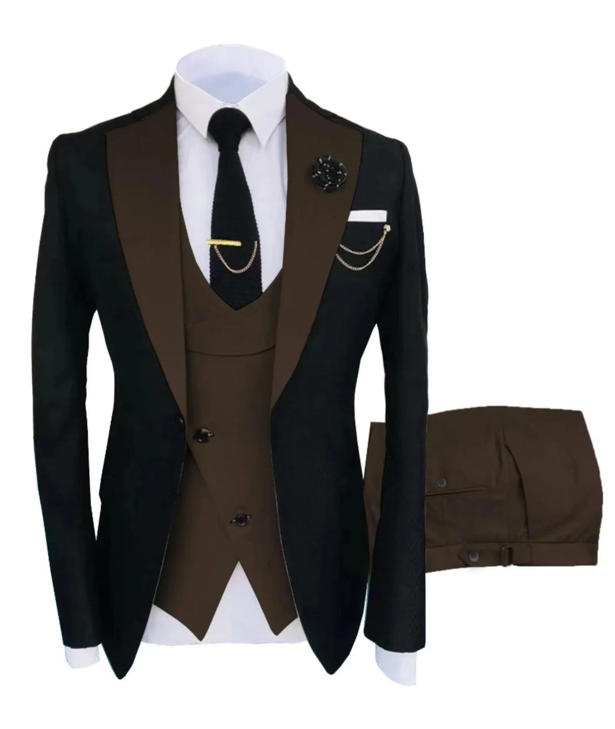 Costume de mariage 3 pièces pour homme – Veste, gilet et pantalon – Coupe ajustée – Tuxedo pour garçons d'honneur, costume pour adultes, pour les fêtes de mariage estivales à la plage