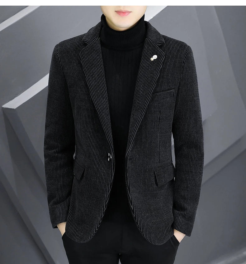 Blazer Autumn/Winter Golden Sable Velvet and Cotton Thickened Thermal Small Suit Fashion Business Men's Slim Blazer