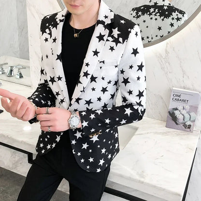 Star Print Slim Fit Blazers 2026 New Men's Club Dress Groom Tuxedo Men's Formal Wedding Prom Suit Jacket Brand Costume Homme