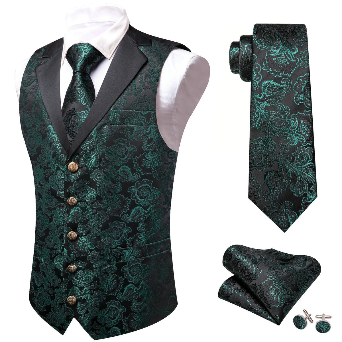 Men's Jacquard Floral Vest & Bowtie Set for Wedding & Formal Events – Yellow