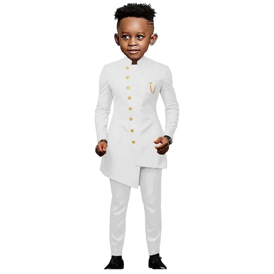 Boys Suit Set 2-Piece Formal Tuxedo for Kids Wedding Party Communion – White, Black & Royal Blue