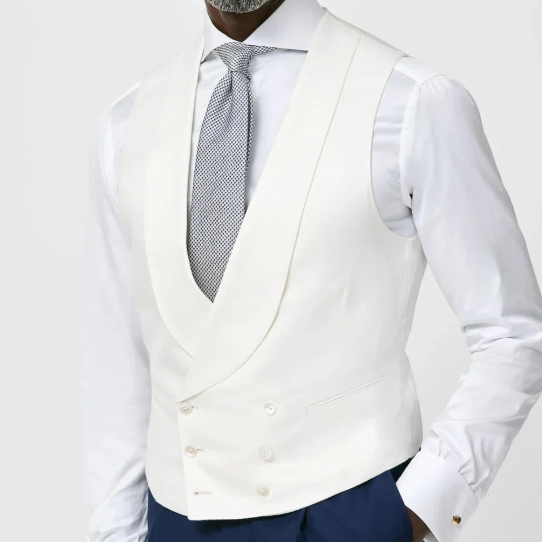 Men's Vest Beige Double Breasted Lapel Solid Waistcoat for Wedding & Formal Occasions