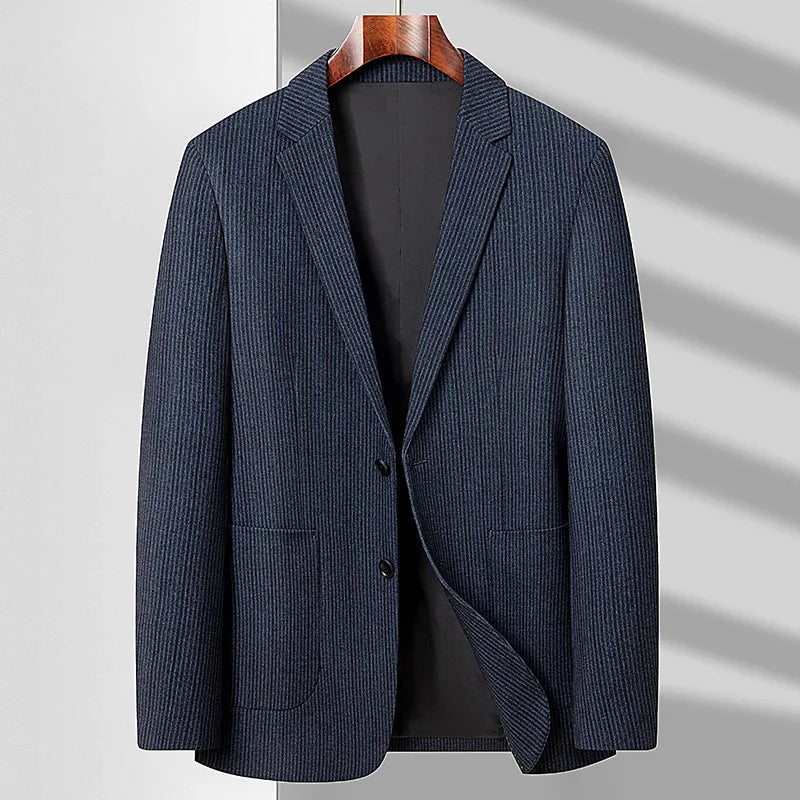 Men's Smart Casual Striped Blazer – Blue, Spring Autumn Business Wear