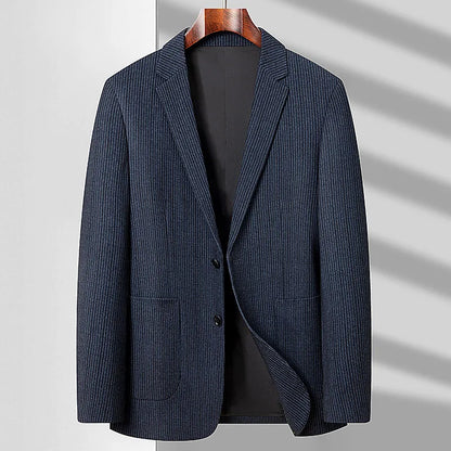 Men's Smart Casual Striped Blazer – Blue, Spring Autumn Business Wear