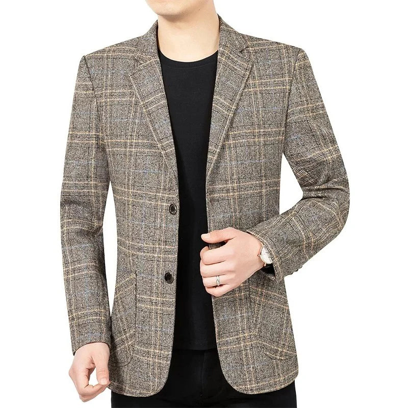 2026 Blazer Men's Fashionable Business Banquet Dance Singer Plaid Fitted Casual Trendy Wedding Banquet Dress Performance Blazer