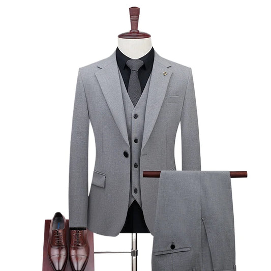 Men's Three-Piece Slim Fit Business Suit – One-Button, Extended Sizes, Wedding & Formal