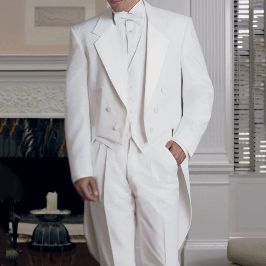 Men Suit 3 Pieces White With Lapel Solid For Wedding Banquet Birthday Party Business Work Tuxedo Set Jacket Vest With Pants