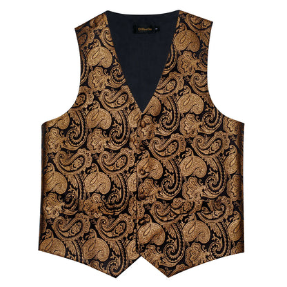 Men's Paisley Waistcoat Set – Single Breasted Formal Vest with Necktie and Pocket Square for Weddings and Business Events
