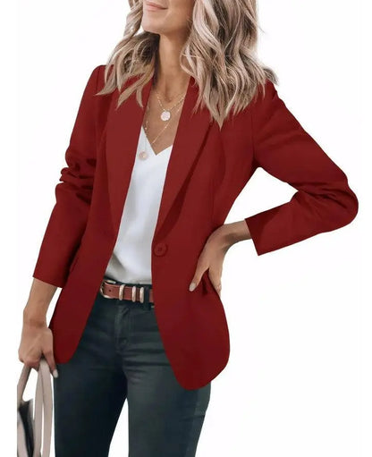 Fall 2024 Women's Casual Long Sleeve Button-Up Collar Pocket Single-Breasted Office West Suit Polyester Blend Fashion Style