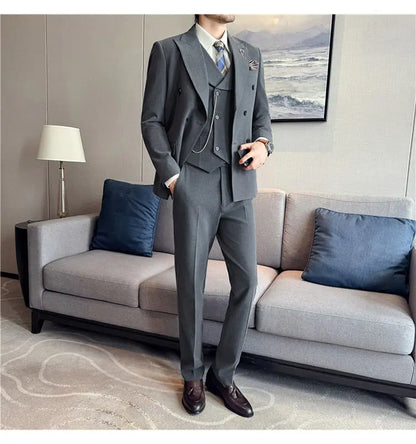 Classic Striped Wedding Suit Set Men 3 Piece Set (jacket+vest+pant) Business Formal Casual Suits Office Party Prom Groom Suit