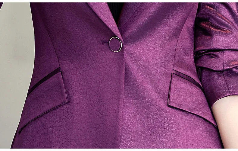 High Quality Women Purplish Red Pant Suit Female Solid Single Button Blazer and Trouser 2 Piece Set For Office Ladies Work Wear