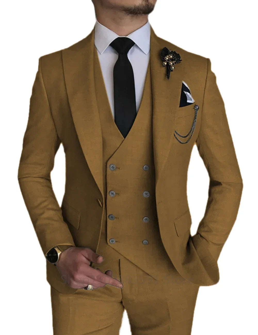 3 Piece Men's Wedding Dress Suits Slim Fit Lapel Tuxedos Party Leisure Formal Male Suit For Groomsman Suit (Blazer+Vest+Pants)