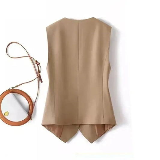 Korean Women Vest 2025 New High-end Casual Suit Vest Commuting Slim Collarless Short Vest Female Sleeveless Jacket Waistcoat Top