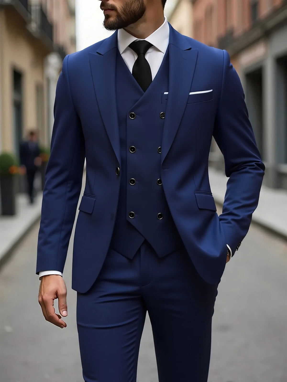 Solid Business Mens Suits Wedding Tuxedos Fashion Groom Outfit Slim Fit Peaked Lapel Prom Party Mens Suits(Jacket+Vest+Pants)