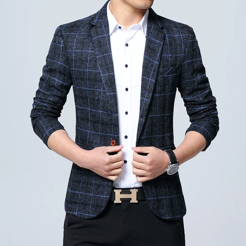 New Men's Blazers Spring Autumn Outerwear Classic British Plaid Suit Jacket Men Clothing Slim Business Casual Blazer Coat 5XL
