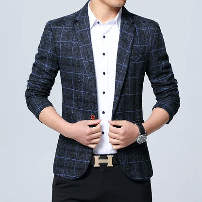 New Men's Blazers Spring Autumn Outerwear Classic British Plaid Suit Jacket Men Clothing Slim Business Casual Blazer Coat 5XL
