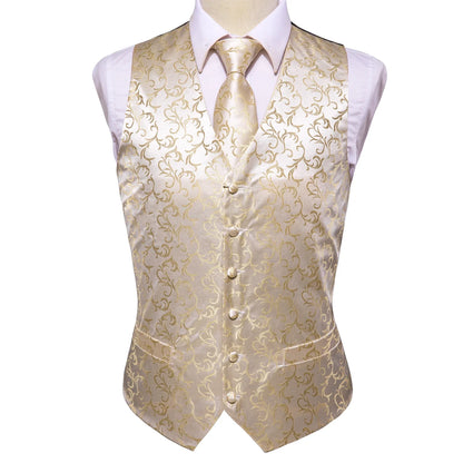 Men's Floral Paisley Vest and Tie Set – Formal Waistcoat with Necktie and Pocket Square for Weddings and Business Events
