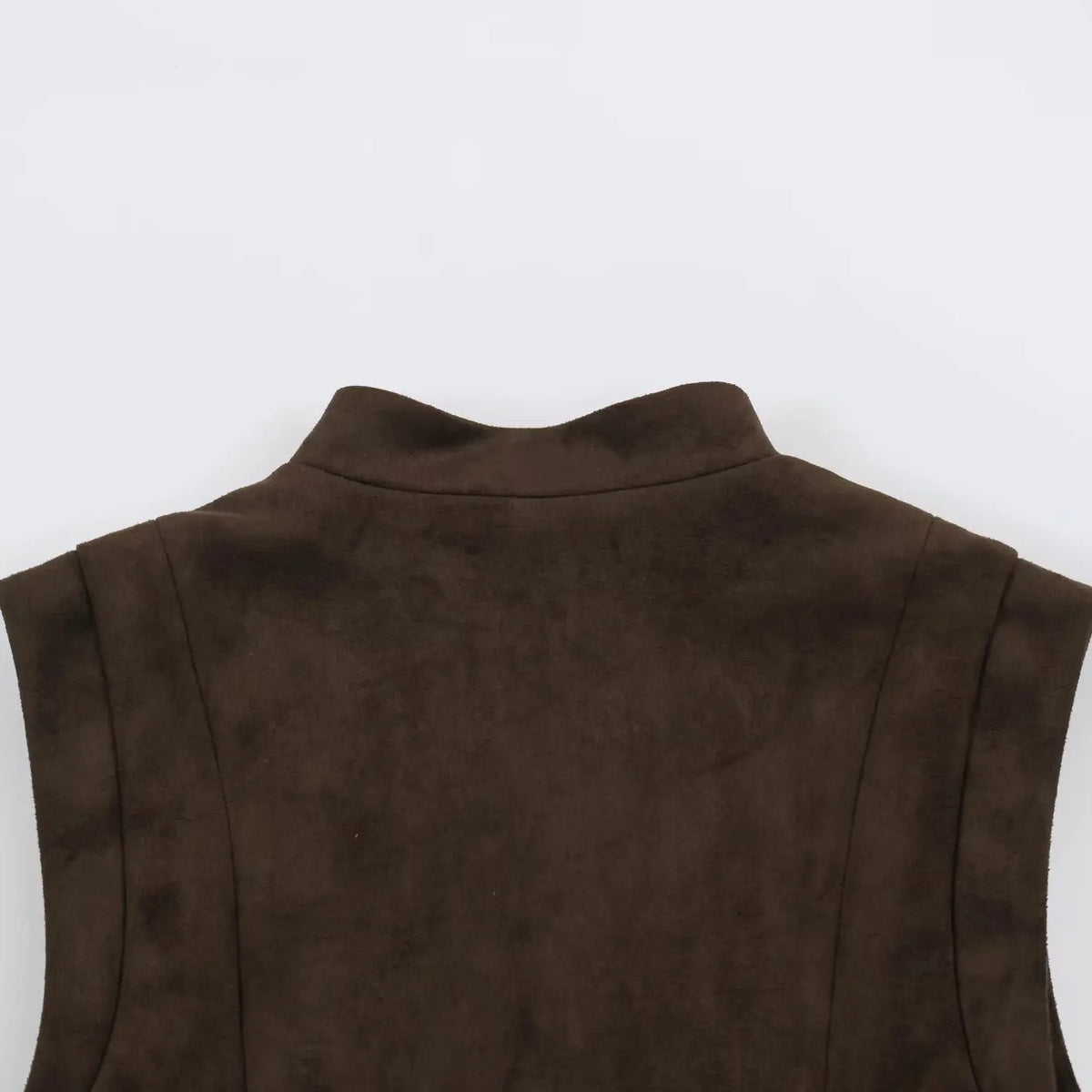 2026 Autumn Women's Fashion Suede Texture Short Vest Stand Up Collar Sleeveless Knot Button Retro Casual Waistcoat Jacket