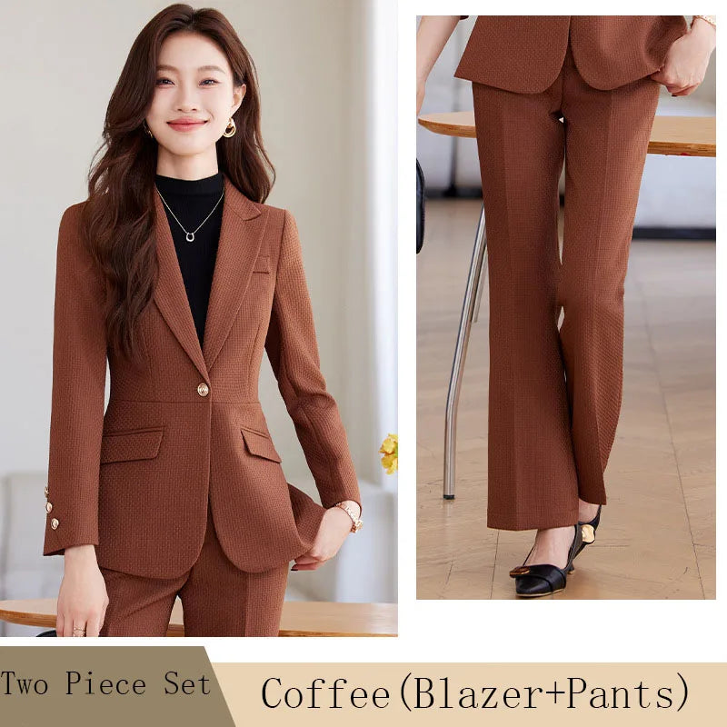 Casual Blazer Suits for Women Office Wear Long Sleeve Single Button Jacket 2 Pieces Set Chic Fashion Pant Suits Elegant Ladies