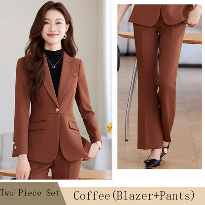 Casual Blazer Suits for Women Office Wear Long Sleeve Single Button Jacket 2 Pieces Set Chic Fashion Pant Suits Elegant Ladies
