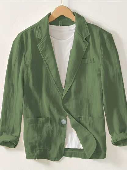 Cotton and Linen Blazer Men's Fashionable Business Casual Outdoor Versatile Travel Lightweight Loose-fitting Retro Style Blazer