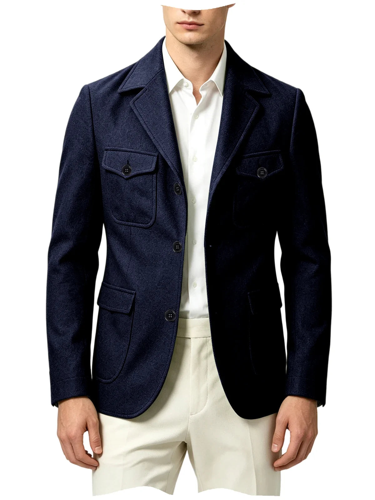 Men's Wool Blazer Notched Lapel Slim Fit 3 Buttons Suit Jacket Multi Pockets Casual Business Autumn Winter Dress Coat Daily Wear