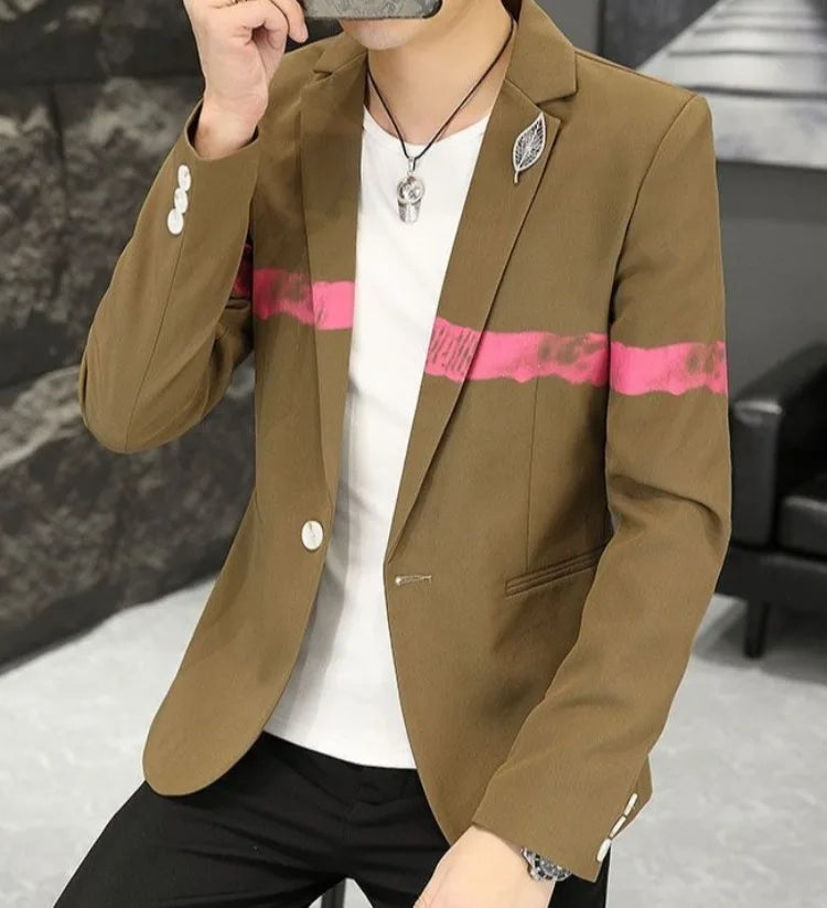 New Trendy Versatile Fashion Solid Color Korean Style Blazer Spring Autumn Casual Men's Slim Fit Handsome Suit Jacket Outerwear
