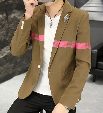 New Trendy Versatile Fashion Solid Color Korean Style Blazer Spring Autumn Casual Men's Slim Fit Handsome Suit Jacket Outerwear