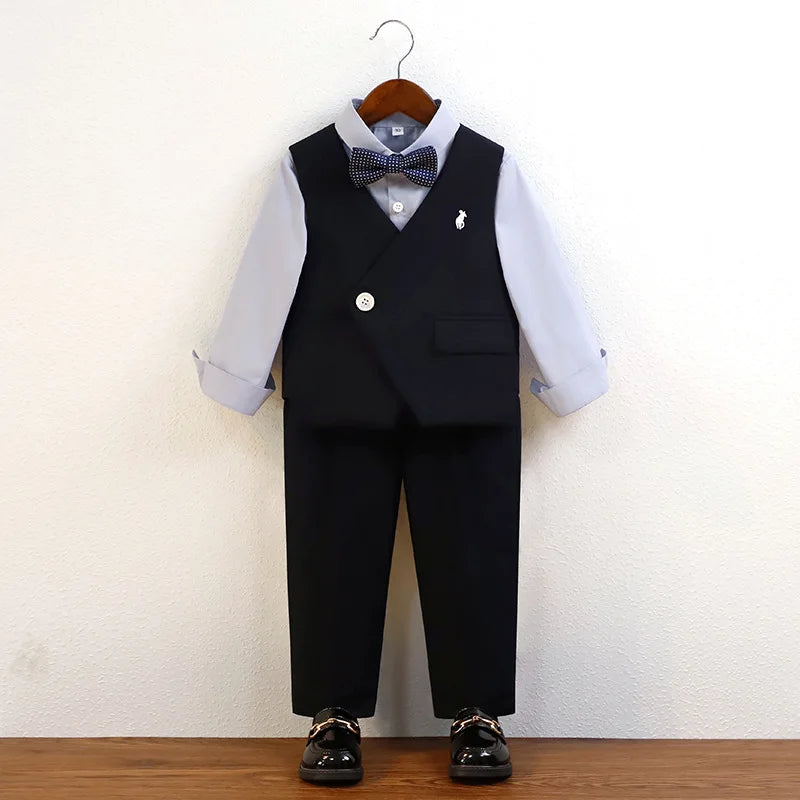 Boys Spring Autumn Double-breasted Suit Set Boys Elegant Wedding Suits Children Piano Host Speech Chorus Performance Costume